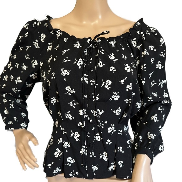 NWT Designer JAMIE MIZRAHI Sweet Baby Jamie Blouse Black Floral Sz S/M MSRP $230 - Picture 2 of 15